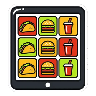 Sticker of a tablet showing a grid of food buttons